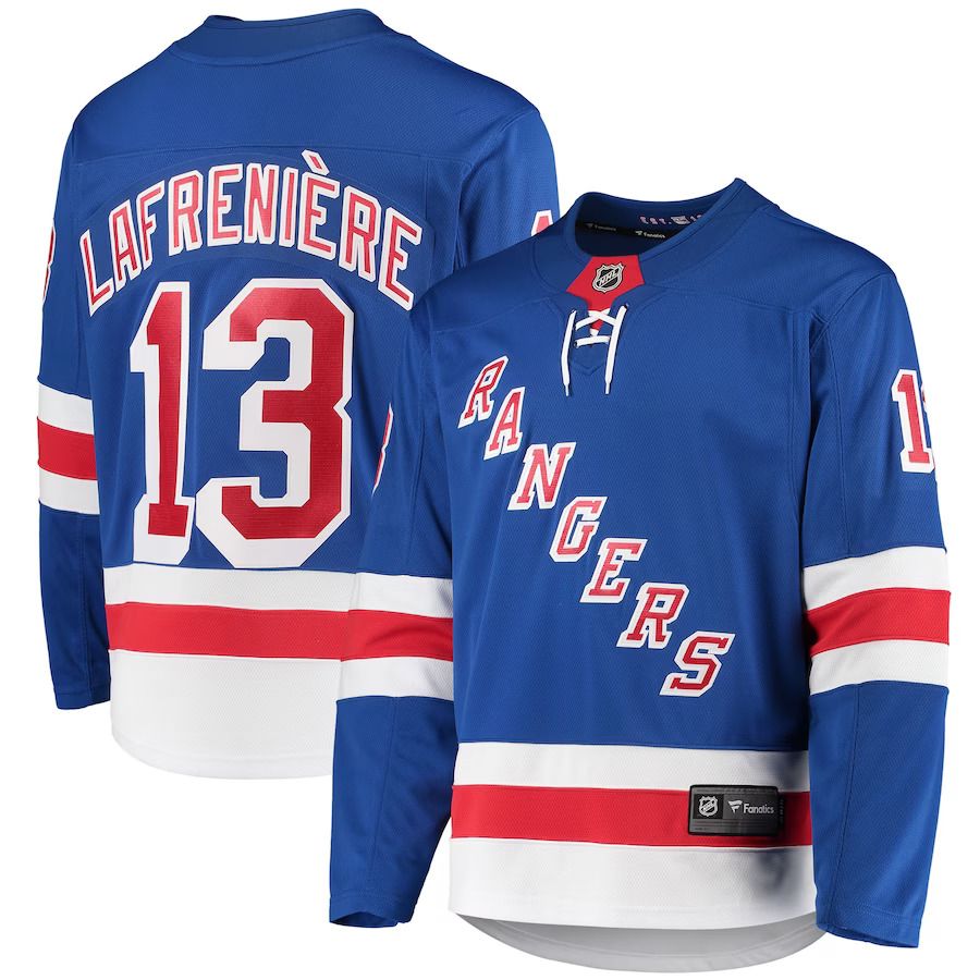 Men New York Rangers 13 Alexis Lafreniere Fanatics Branded Blue Premier Breakaway Player NHL Jersey